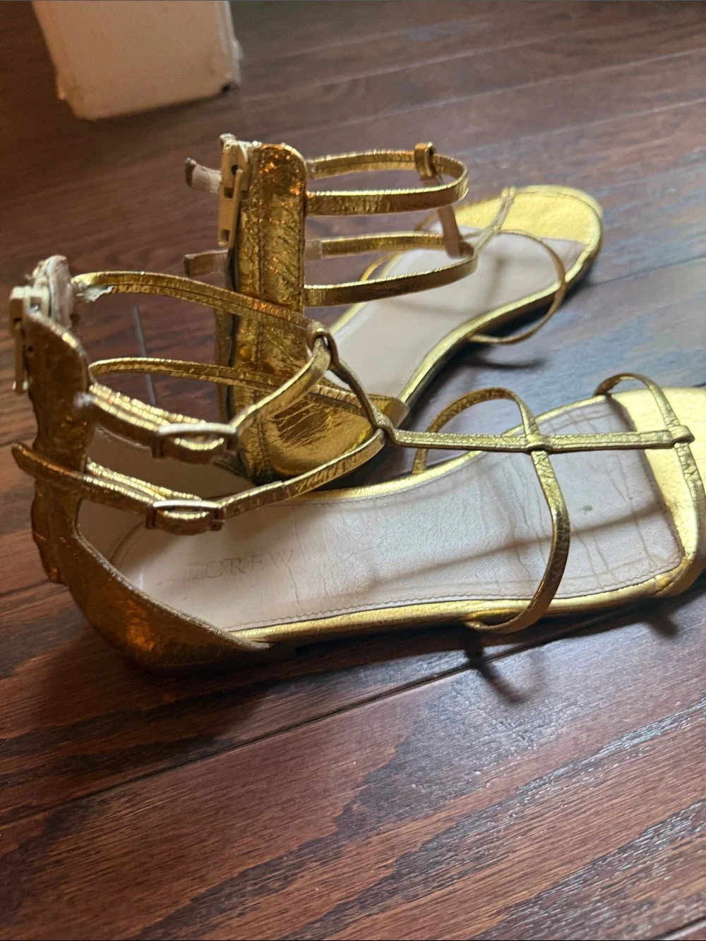 J. Crew Metallic Gold Multi-Strap Flat Sandals